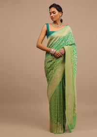 Mint Green Saree With Jaal Work On The Border And Pallu