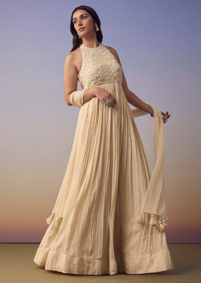 Ivory Backless Anarkali with Dupatta