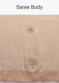 Ivory Beige Saree In Brocade Silk With Weaved Moroccan Pattern And Gotta Patch Work Online - Kalki Fashion