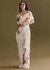 Ivory Cotton Linen Saree With Multicolour Butterfly Prints