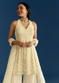 Ivory Georgette Kurta Palazzo Set With Dupatta