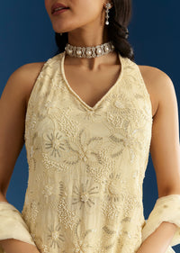 Ivory Georgette Kurta Palazzo Set With Dupatta
