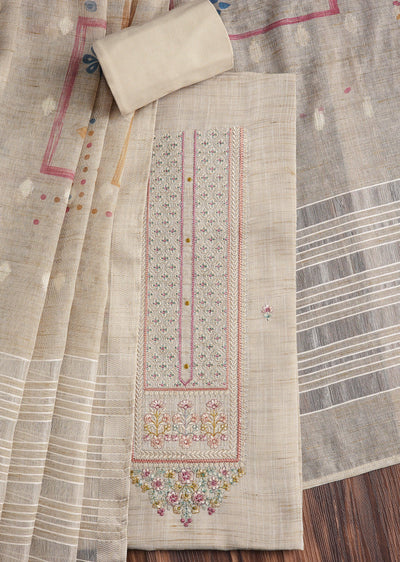 Ivory Linen Embroidered Unstitched Suit Set
