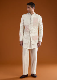 Ivory Rawsilk Indowestern Kurta Set with Dori Work