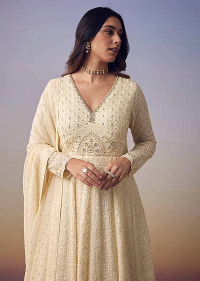 Ivory Lucknowi And Sequin Anarkali with Dupatta
