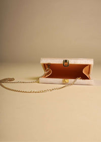 Ivory White Box Clutch For The Bride With Beautiful Marble Design Online - Kalki Fashion