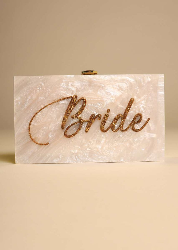 Ivory White Box Clutch For The Bride With Beautiful Marble Design Online - Kalki Fashion