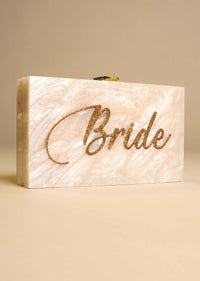 Ivory White Box Clutch For The Bride With Beautiful Marble Design Online - Kalki Fashion