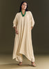 Ivory White Kurta Pant Set With Green Beaded Neckpiece