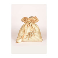 Ivory White Potli Bag In Silk With Brocade Buttis Online - Kalki Fashion