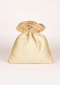 Ivory White Potli Bag In Silk With Brocade Buttis Online - Kalki Fashion