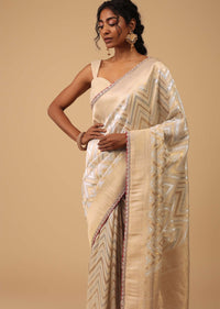 Ivory-White Saree In Tissue With Gold Zari Weave