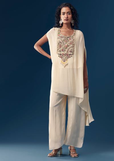 Ivory Zardozi Embroidered Top and Palazzo Set