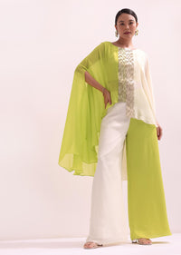 Ivory And Light Green Croptop And Palazzo Set