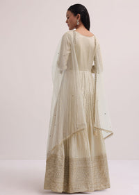 Ivory Banarasi Silk Anarkali Suit