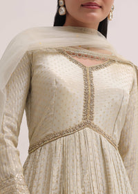 Ivory Banarasi Silk Anarkali Suit