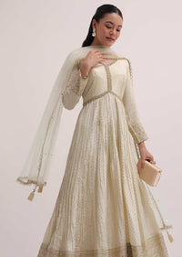 Ivory Banarasi Silk Anarkali Suit