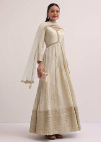 Ivory Banarasi Silk Anarkali Suit