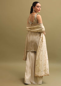 Ivory Embroidered Georgette Kurta Sharara Set