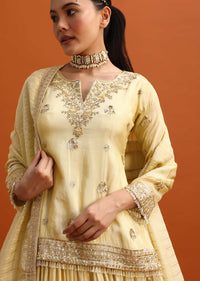 Ivory Embroidered Kurta Lehenga Set With Dupatta