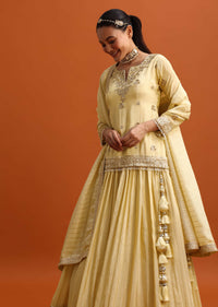 Ivory Embroidered Kurta Lehenga Set With Dupatta