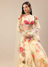 Ivory Embroidered Organza Lehenga