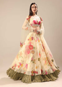 Ivory Embroidered Organza Lehenga