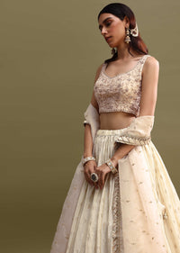 Ivory Embroidered Organza Lehenga Choli Set