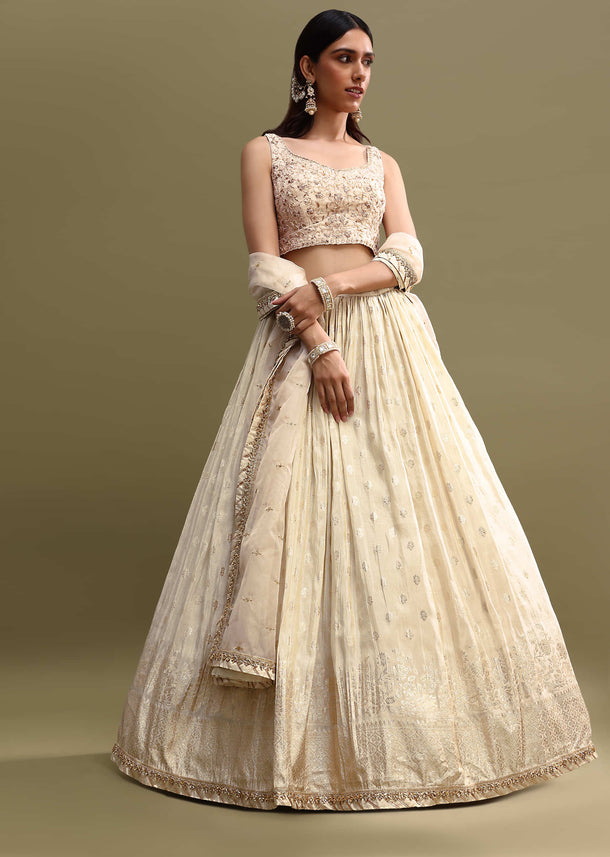 Ivory Embroidered Organza Lehenga Choli Set