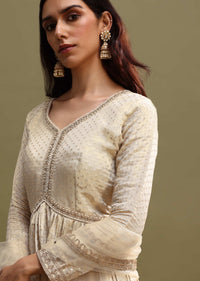 Ivory Embroidered Tissue Anarkali Set