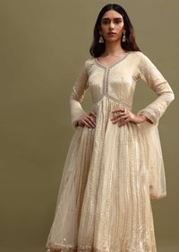 Ivory Embroidered Tissue Anarkali Set