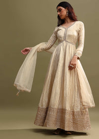 Ivory Embroidered Tissue Anarkali Set