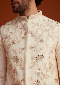 Ivory Floral Embroidered Jacket Kurta Set