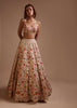 Ivory Lehenga Choli In Raw Silk With Colorful Resham Spring Blooms And Geometric Motifs