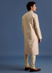 Ivory Printed Kurta Pyjama Set For Men