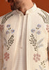 Ivory Silk Jacket And Kurta Set With Resham Work