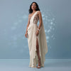 Ivory White Ready-To-Wear Embroidered Drape Saree Gown In Satin