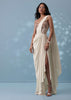 Ivory White Ready-To-Wear Embroidered Drape Saree Gown In Satin