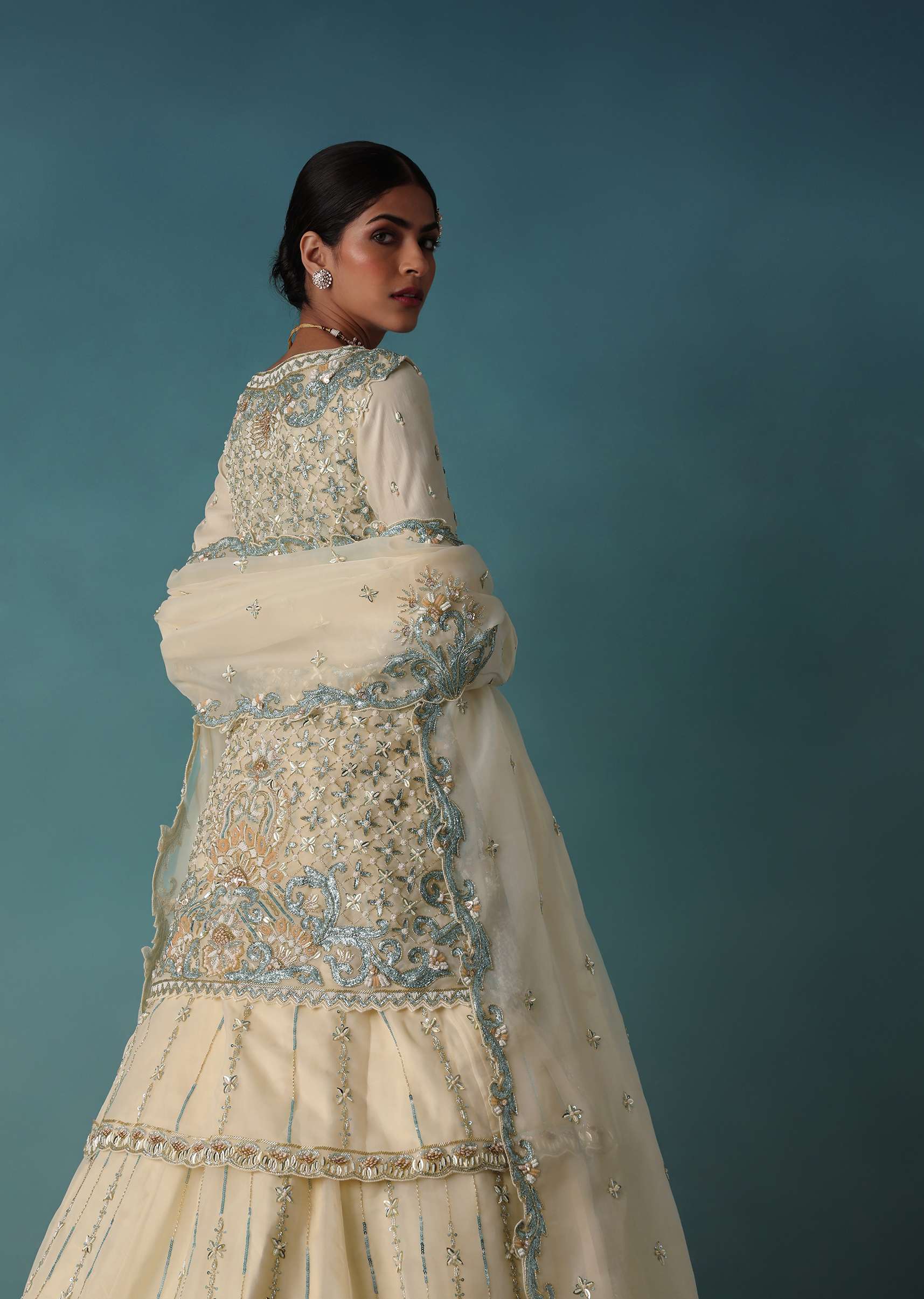 Ivory White Embroidered Bridal Lehenga With Kurta And Jacket