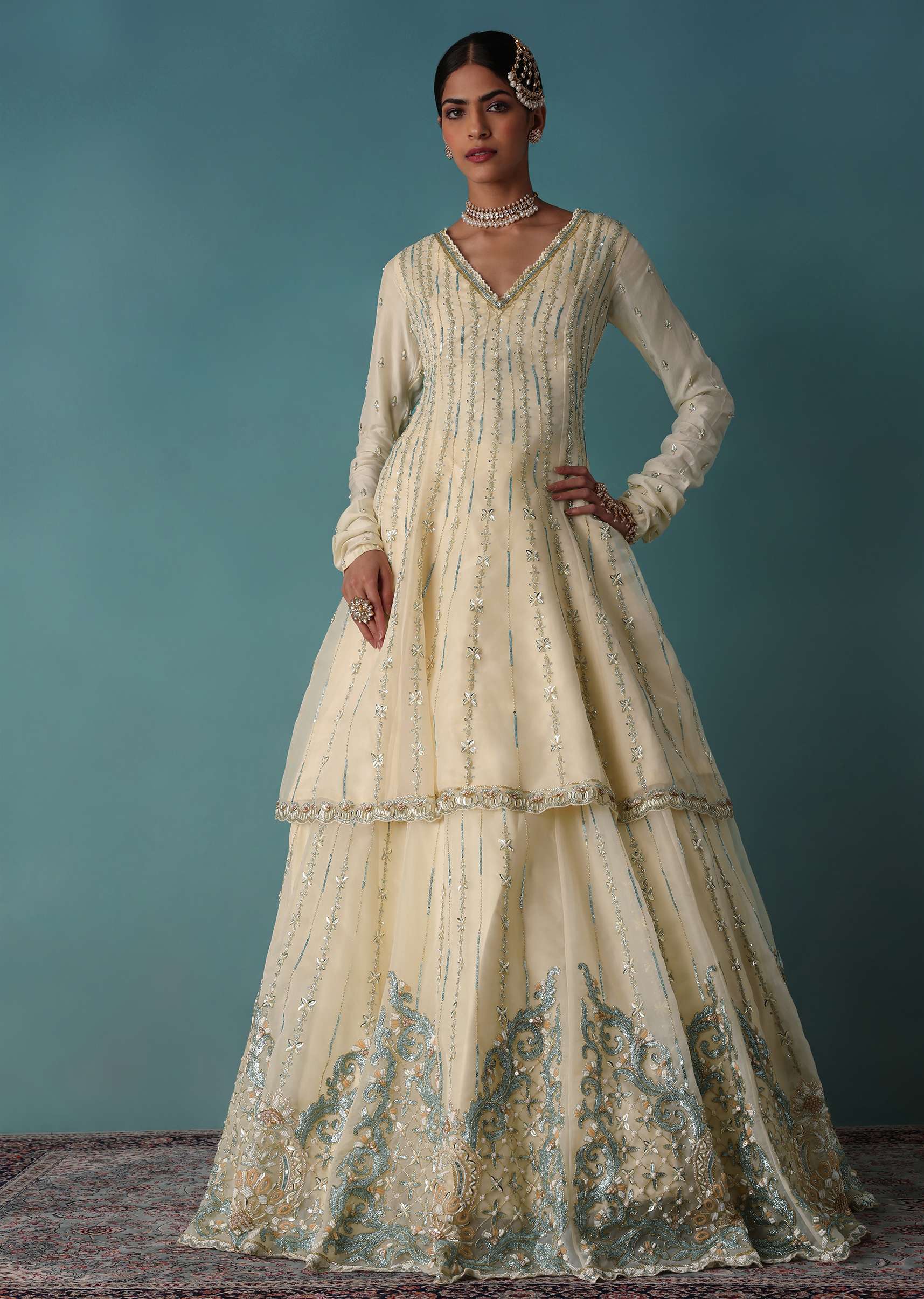 Ivory White Embroidered Bridal Lehenga With Kurta And Jacket