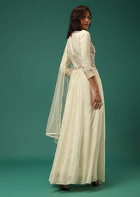 Ivory White Anarkali Suit In Silk With Handwork