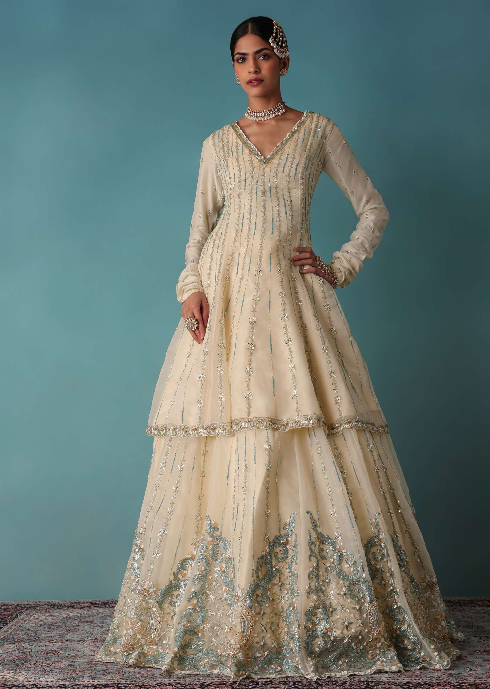 Ivory White Embroidered Bridal Lehenga With Kurta And Jacket