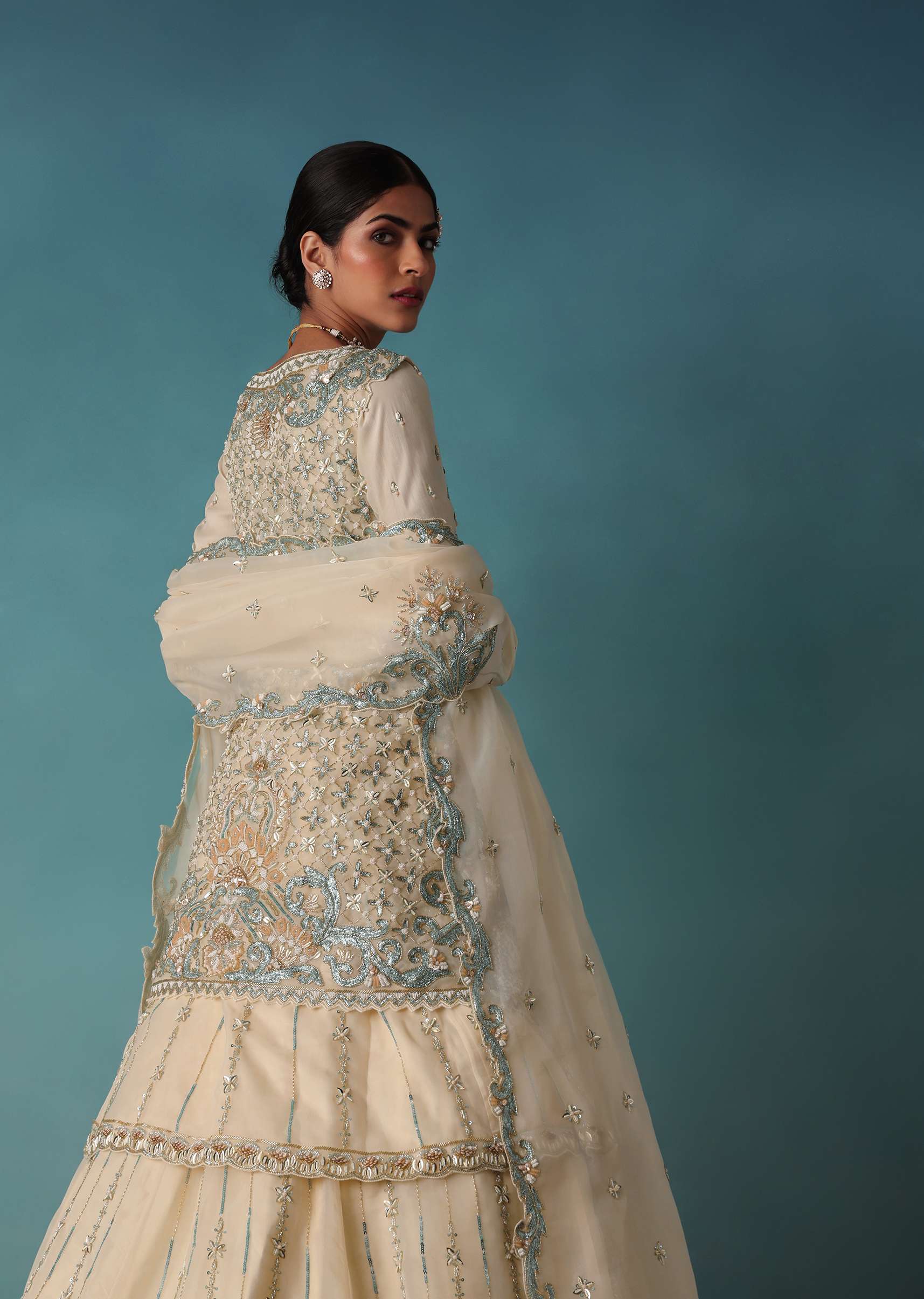 Ivory White Embroidered Bridal Lehenga With Kurta And Jacket