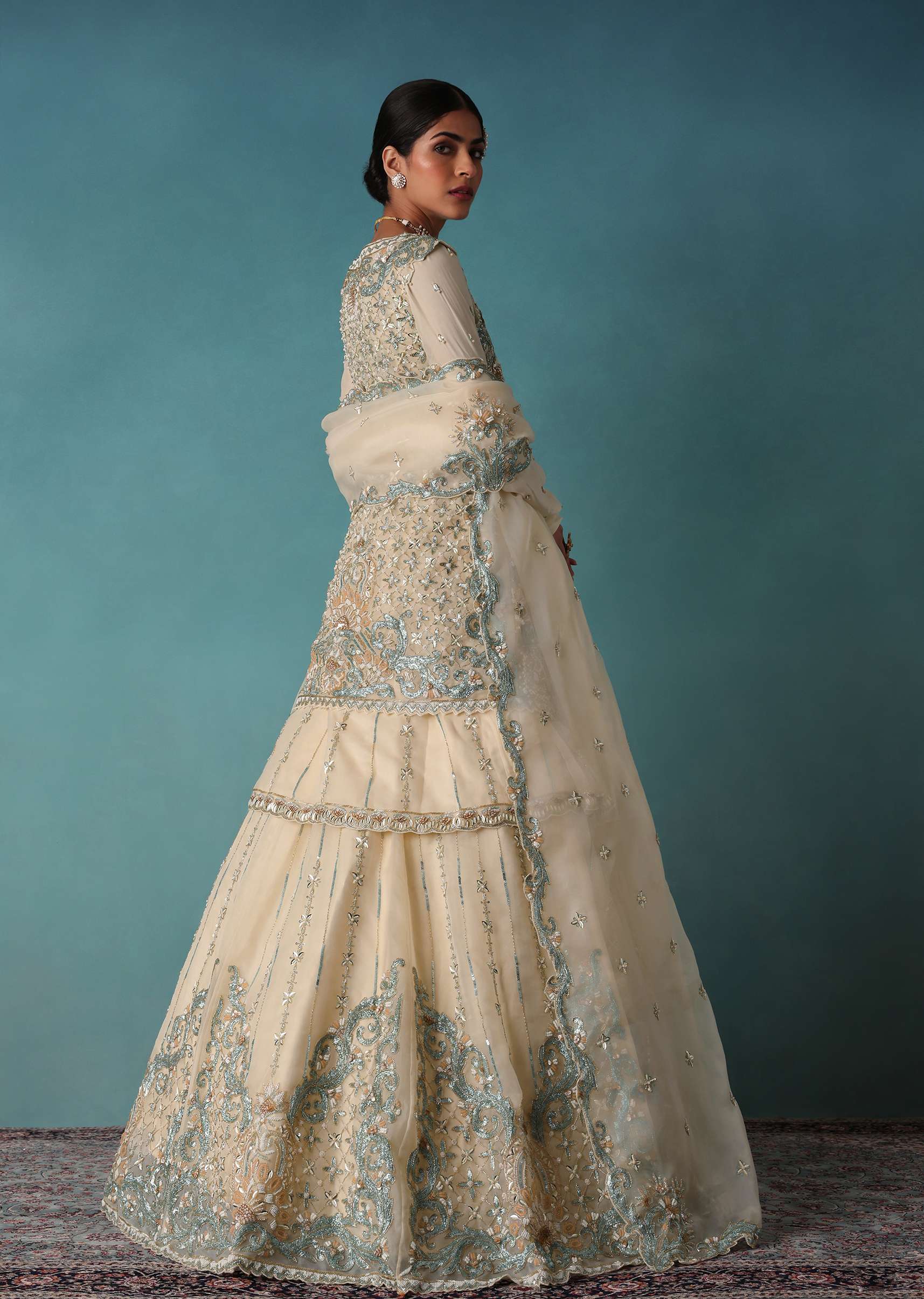 Ivory White Embroidered Bridal Lehenga With Kurta And Jacket