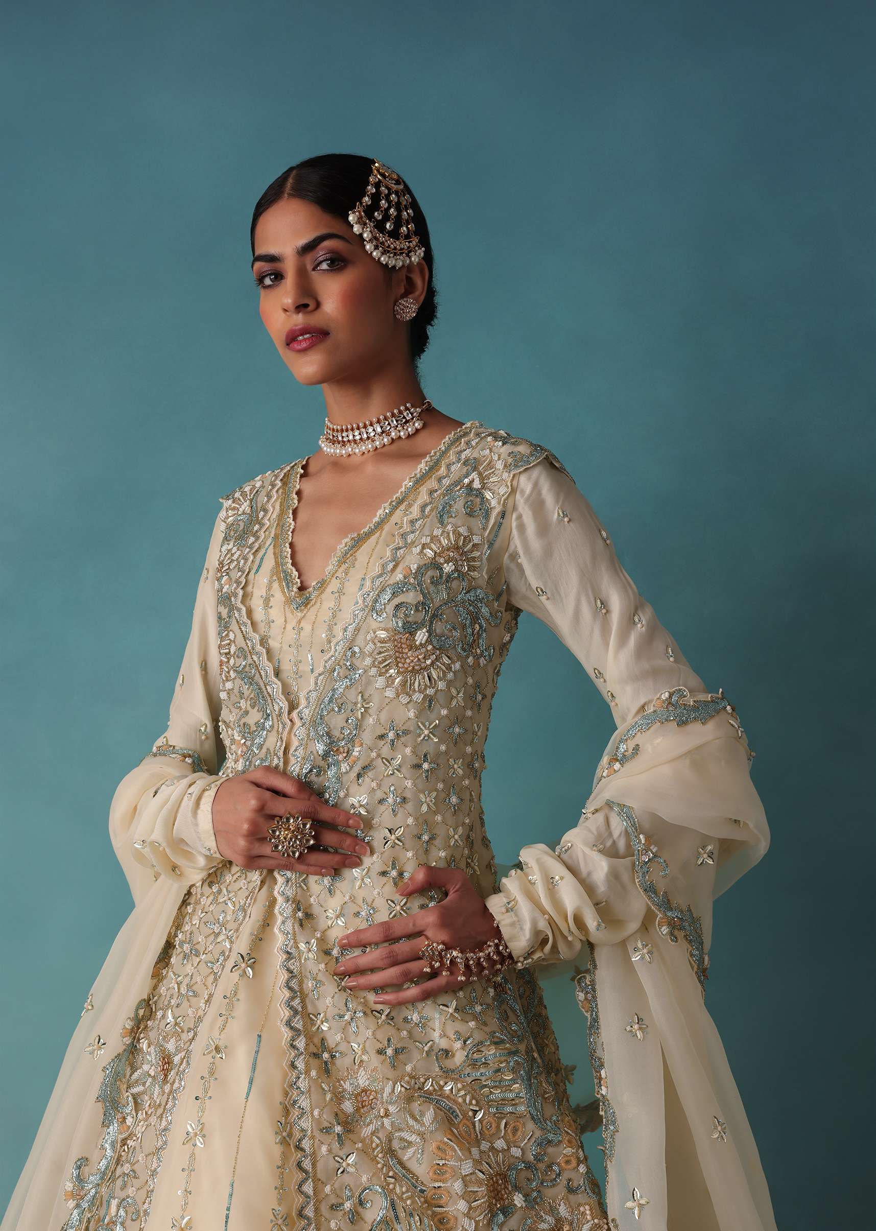 Ivory White Embroidered Bridal Lehenga With Kurta And Jacket