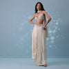 Ivory White Embroidered Drape Skirt And Bustier Top In Milano Satin