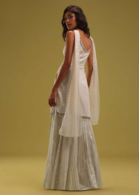 Ivory White Embroidered Kurti And Sharara Set With Choker Dupatta
