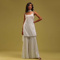 Ivory White Embroidered Kurti And Sharara Set With Choker Dupatta