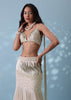 Ivory White Embroidered Trail Lehenga Set In Milano Satin With Tassel Blouse