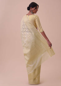 Ivory White Kora Cotton Silk Saree With Meenakari Butti All over